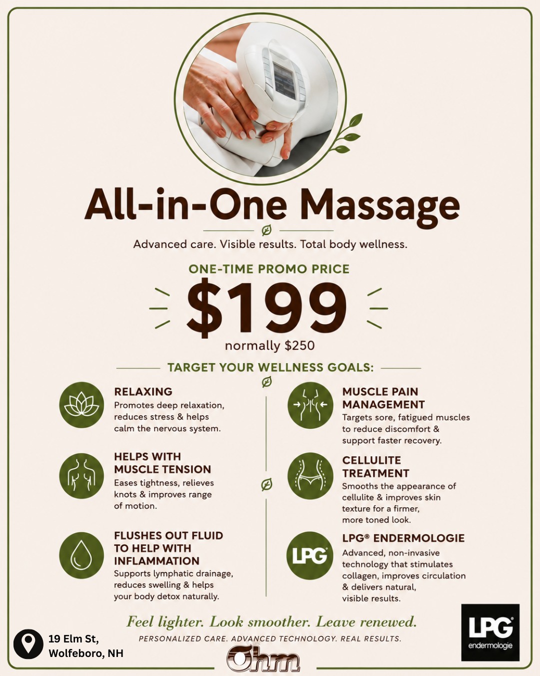 Ohm Facebook ad: Introducing Ohm's All-in-One Massage Experience in…