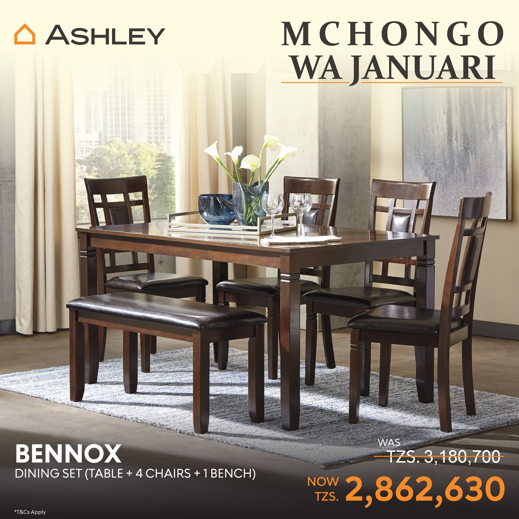 Ashley Furniture HomeStore Tz Facebook ad: MCHONGO WA JANUARI: DINE IN MODERN LUXURY WITH…