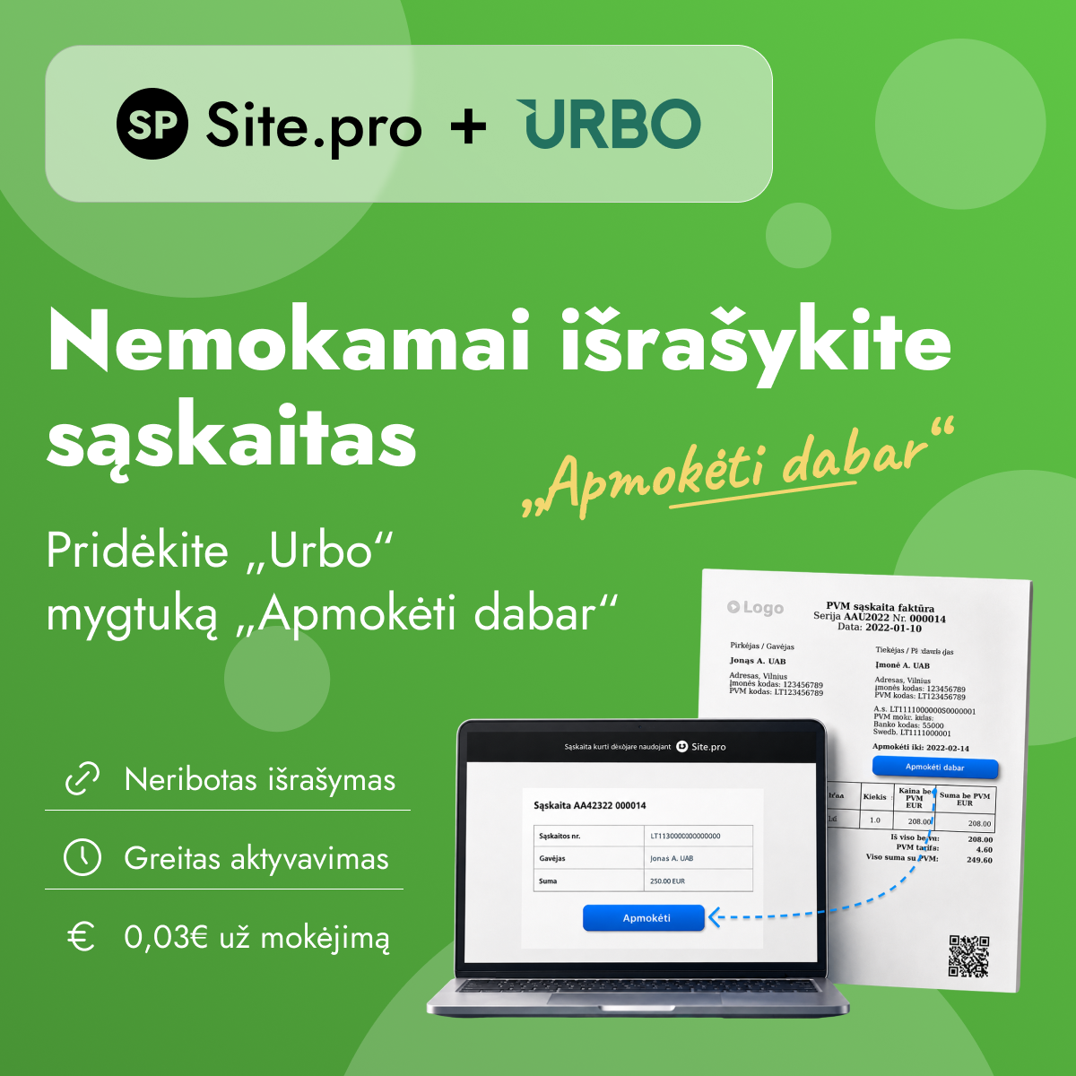 Site.pro - Apskaitos programa ir ERP Facebook ad: Nemokamai išrašykite sąskaitas ir gaukite pinigus greičiau