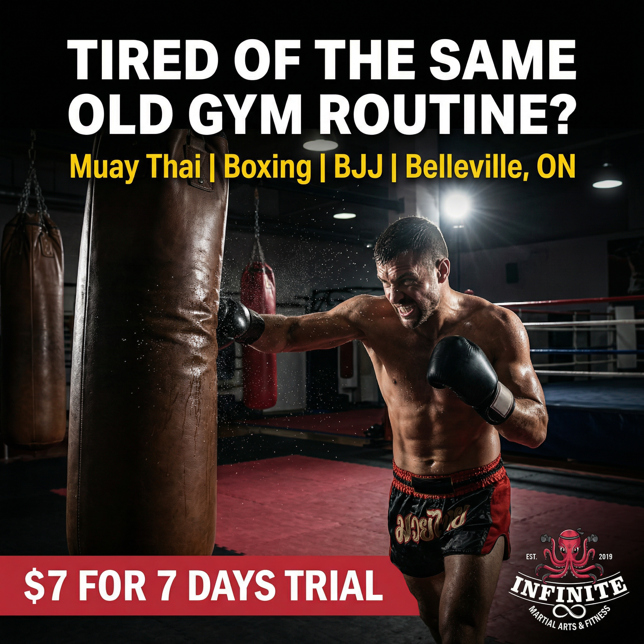 Infinite Martial Arts Facebook ad: Want a 7-Day, Adults Martial Arts Class Pass For Just $7?