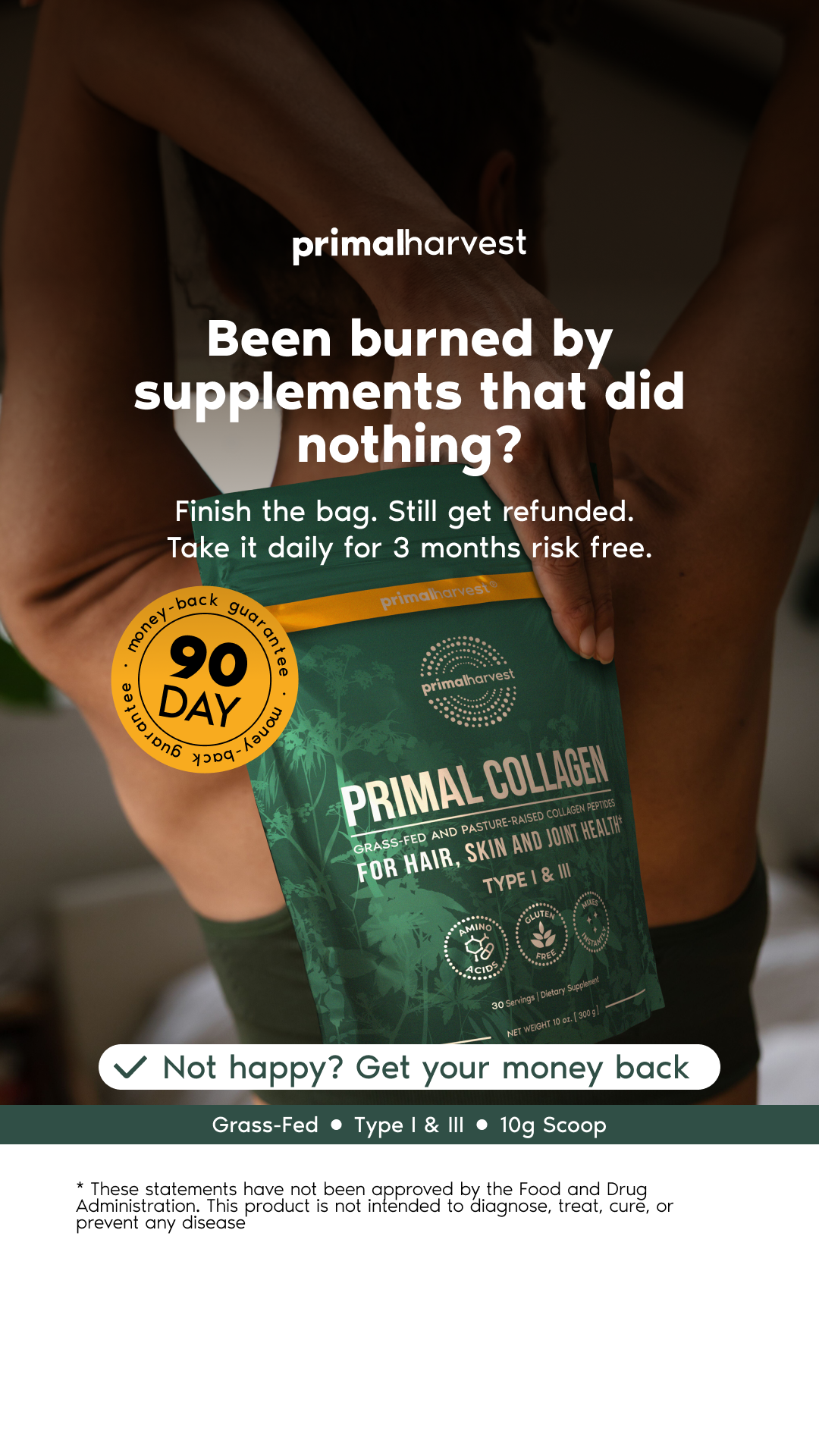 Primal Harvest Facebook ad: Fuller Hair in One Scoop