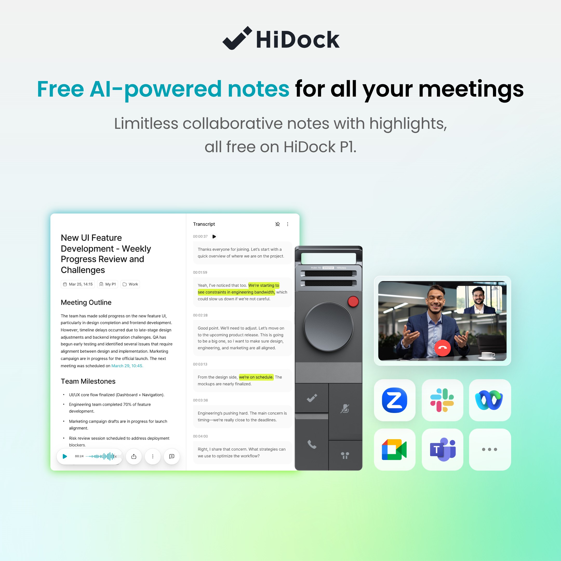 HiDock Facebook ad: Smart AI Notes for All Your Meeting