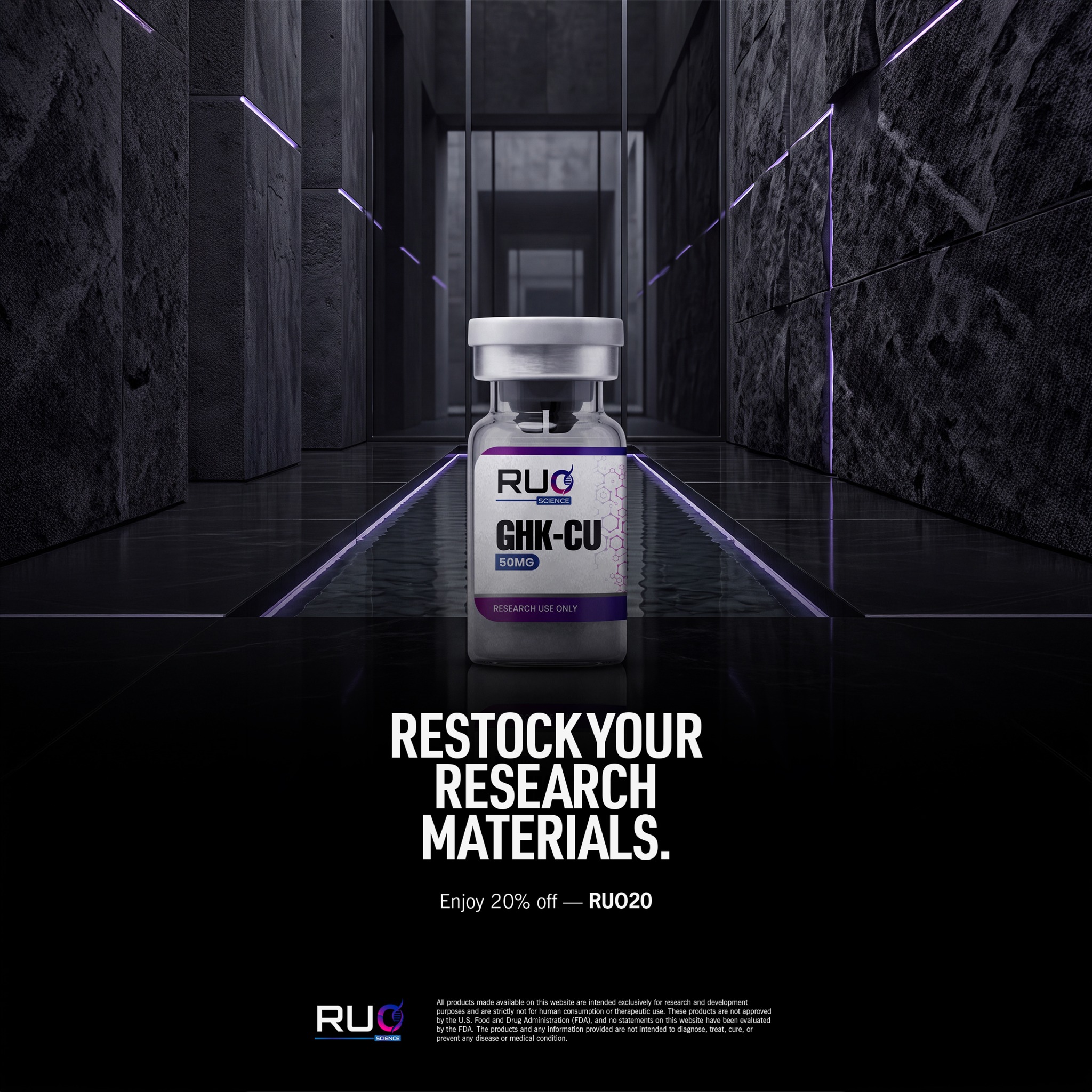 RUO science Facebook ad: Take 20% off with RUO20 today.