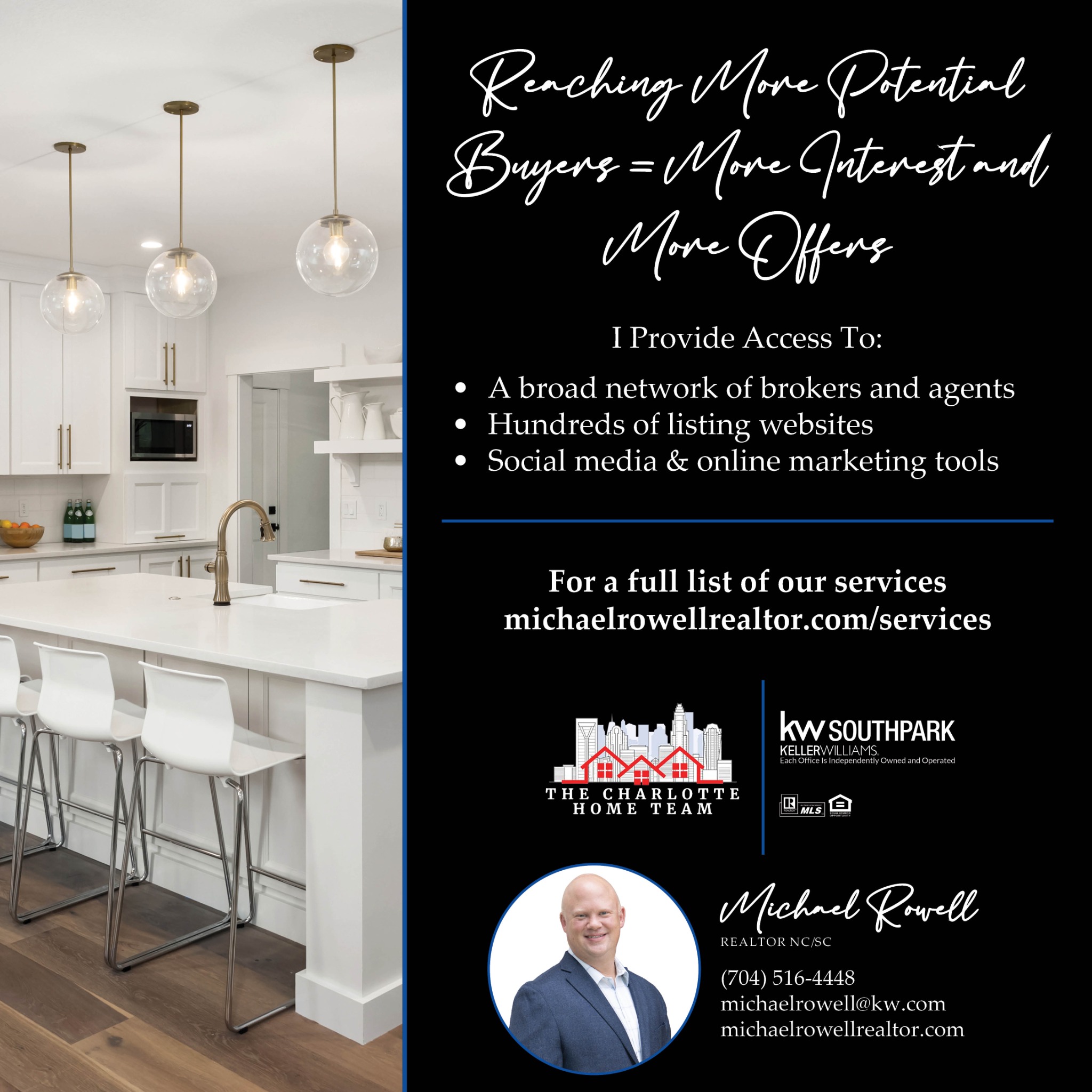 Michael Rowell Realtor KW Southpark Facebook ad: Message or Call (704) 516-4448