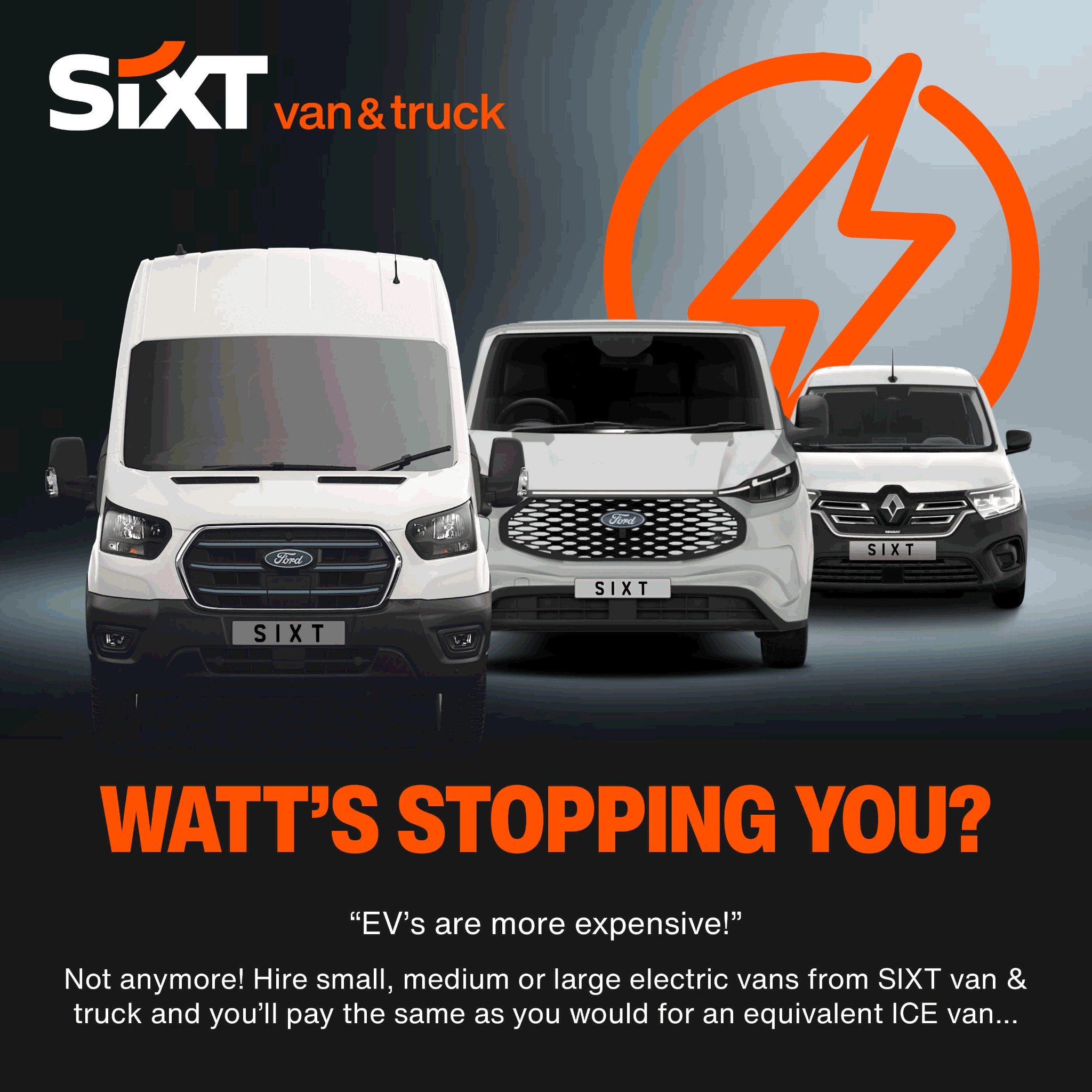 SIXT van & truck UK Facebook ad: Long term ELECTRIC van hire for the SAME PRICE as a Diesel…