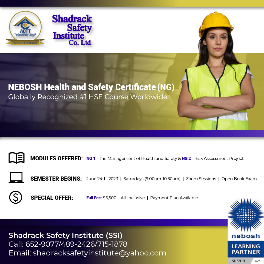 Shadrack Safety Institute Co Ltd Facebook ad: NEBOSH Certificate currently booking for June cycle.