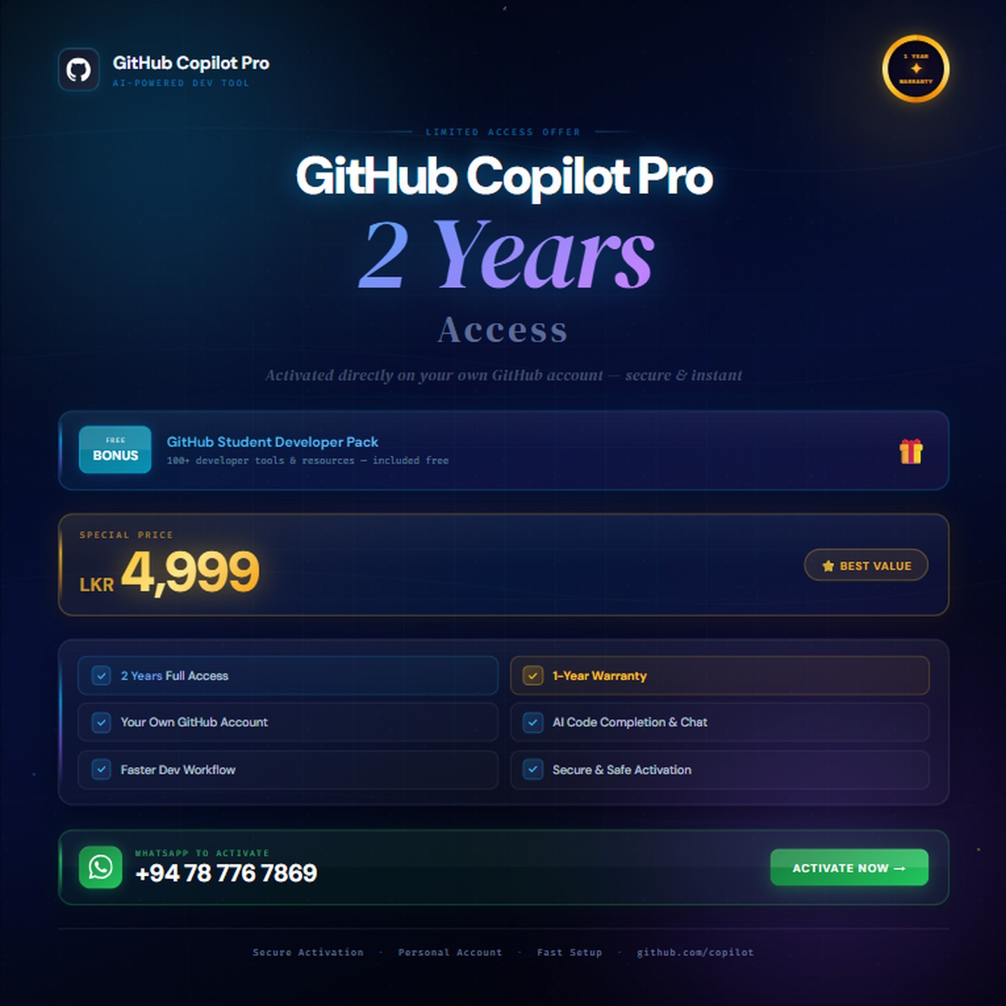 snippymartofficial Facebook ad: GitHub Copilot Pro, 2 Years Access
