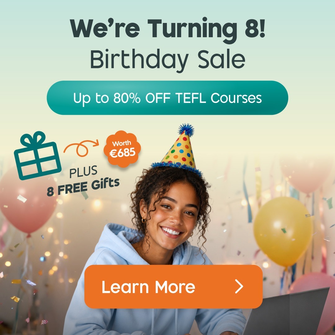 The TEFL Institute of Ireland Facebook ad: TEFL.ie 8th Birthday Sale Is Here!