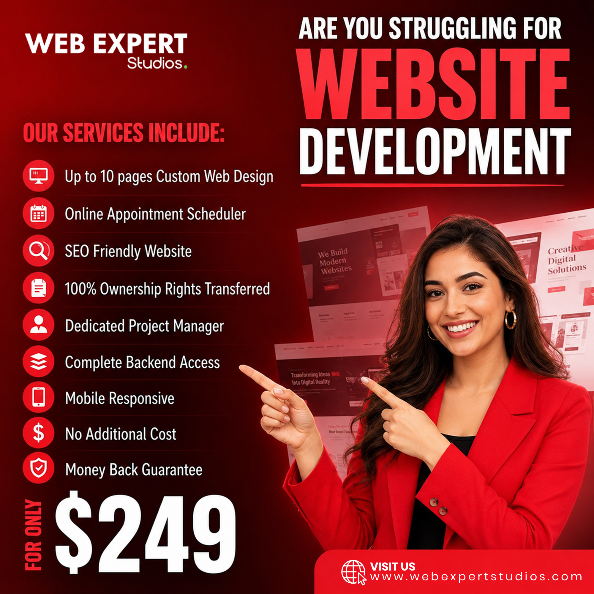 Web Expert Studios Facebook ad: Professional Website Design for Only $249
