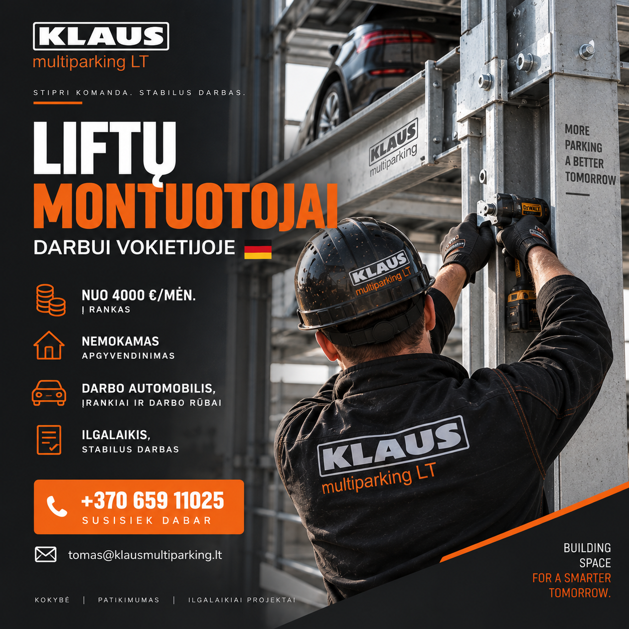 KLAUS Multiparking Lithuania Facebook ad: Nuo 4000 €/mėn. į rankas