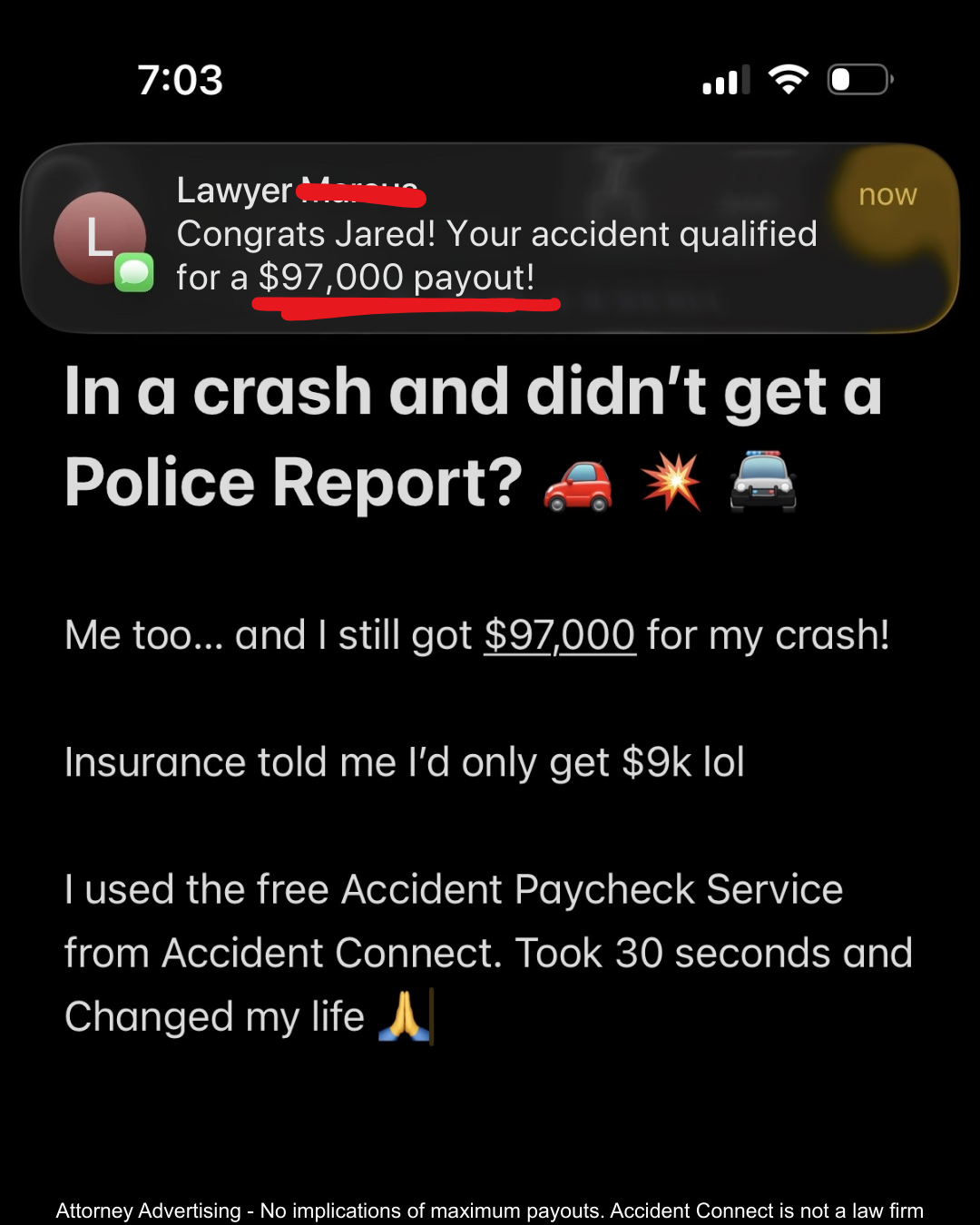 Accident Connect Facebook ad