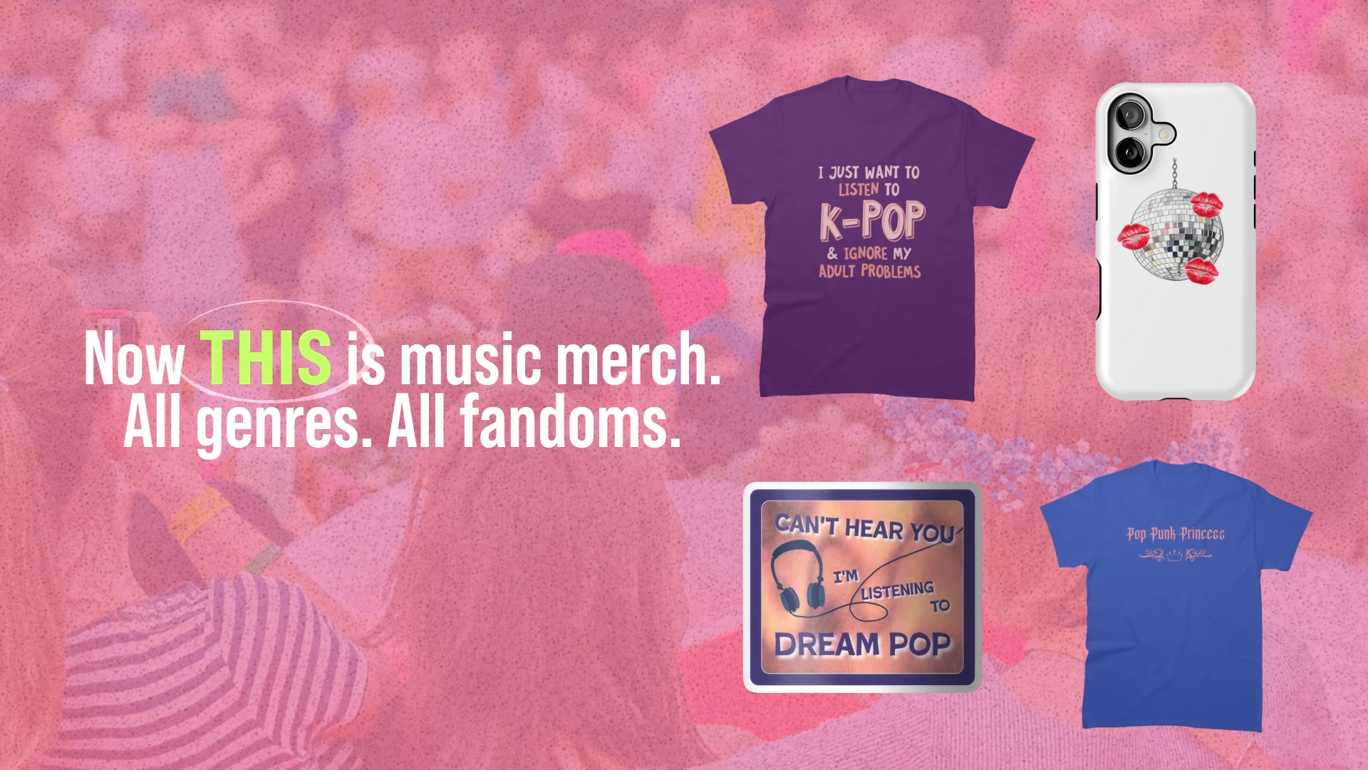 Redbubble Facebook ad: Music Tees, Cases, Stickers & More