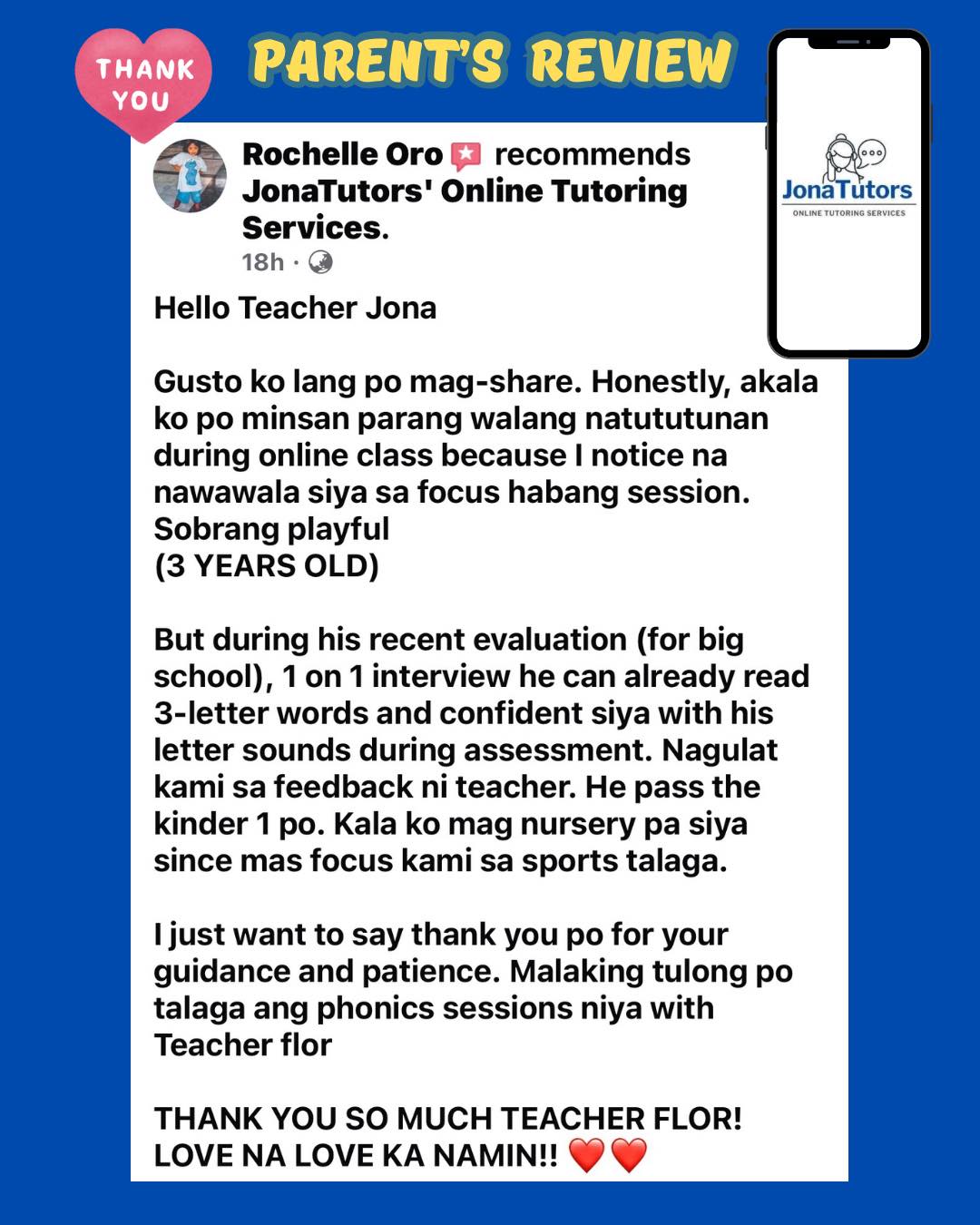 JonaTutors' Online Tutoring Services Facebook ad