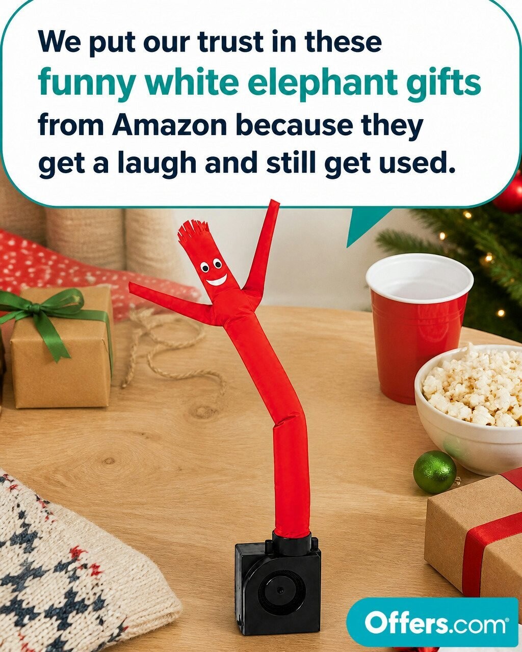 Offers.com Facebook ad: Funny White Elephant Gifts That Win The Whole Party