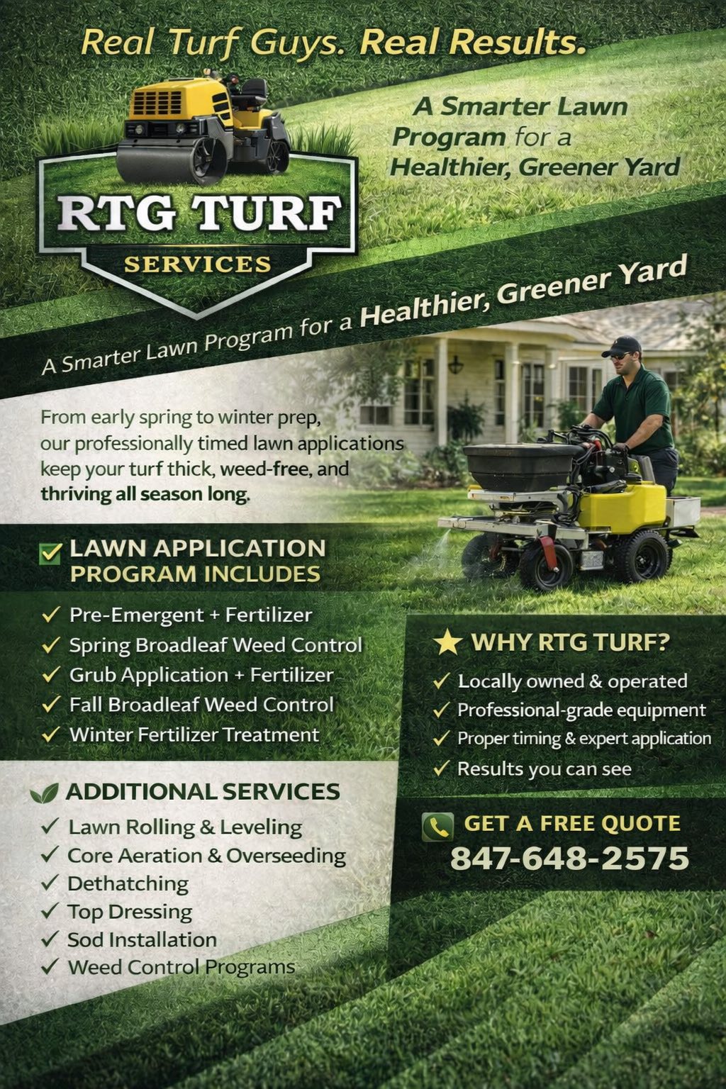 RTG TURF Services-Lawn Rolling Facebook ad: Now enrolling new clients for the 2026 season