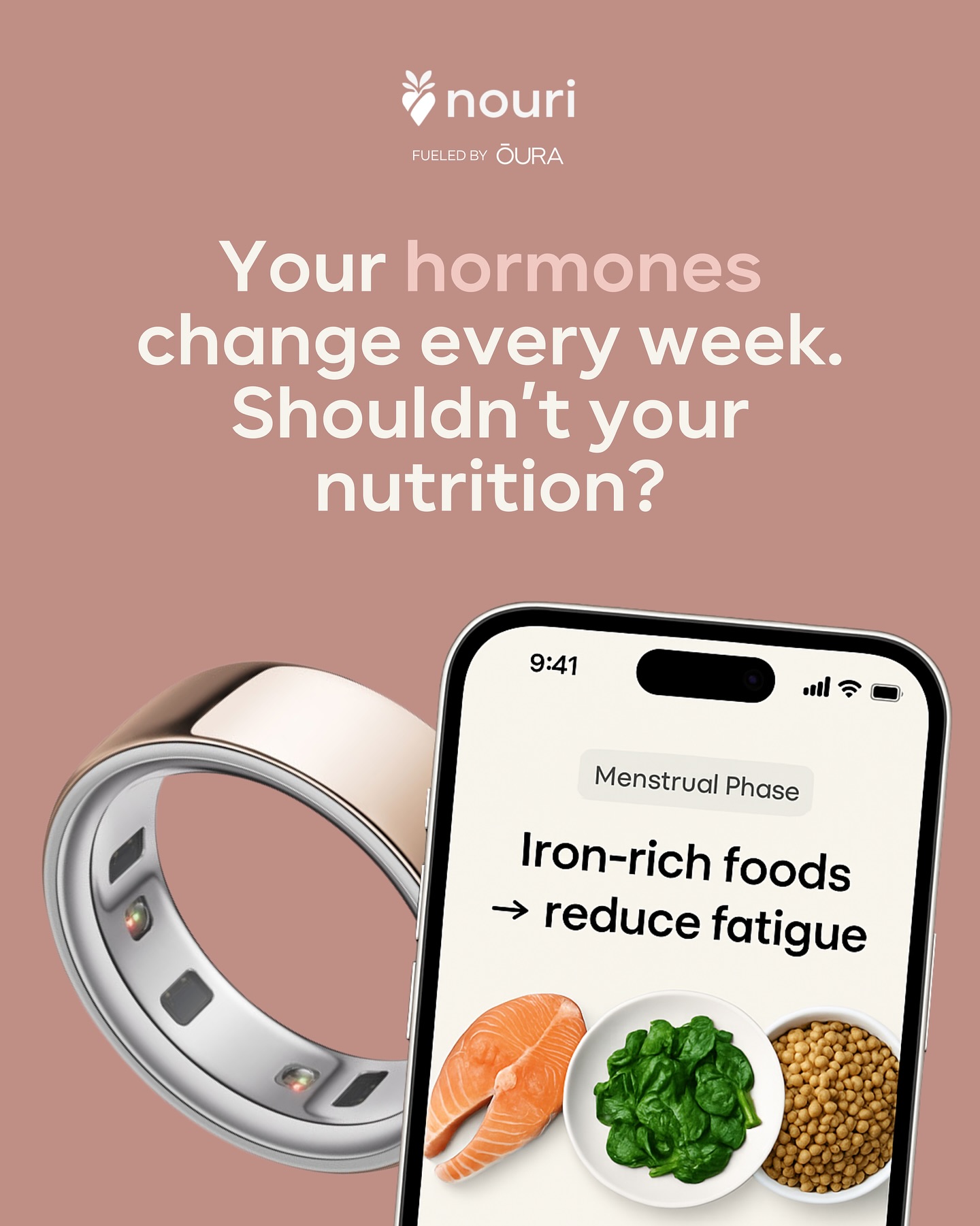 Nouri Facebook ad: Your hormones change every week: energy, sleep, mood…