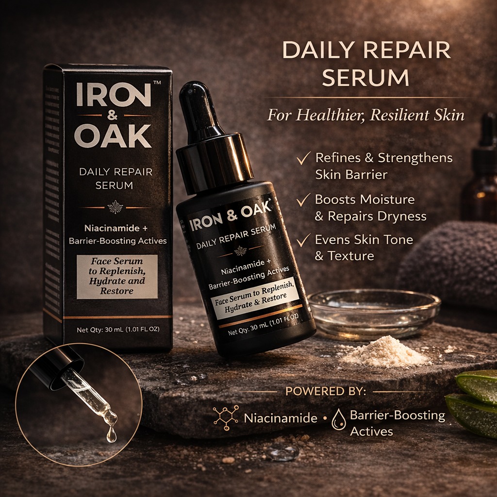 Iron & Oak Facebook ad: Daily Repair Serum - Iron & Oak | Premium Men’s Skincare &…