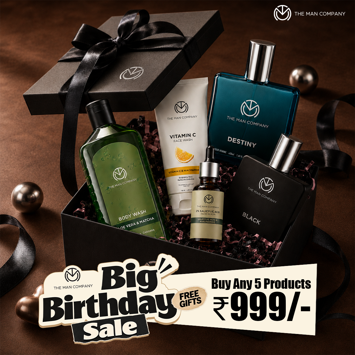 TheManCompany Facebook ad: Pick Any 5 Products @ ₹999, Limited Time!