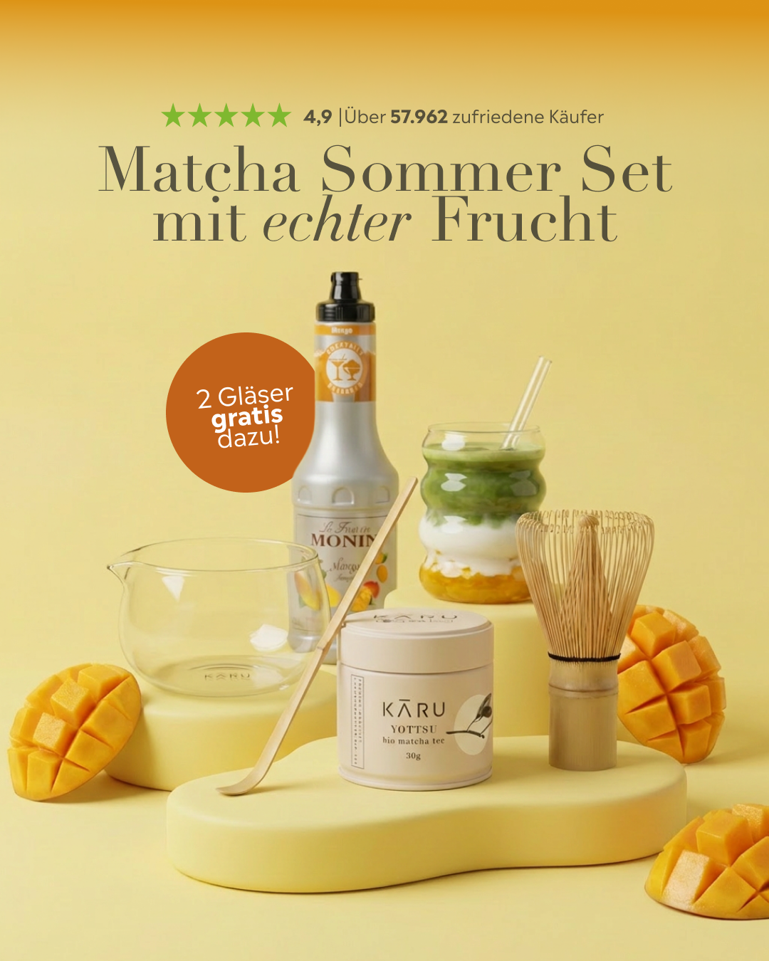 Matcha-karu.com Facebook ad: Matcha Summer-Bundle inkl. 2 gratis Trinkgläser