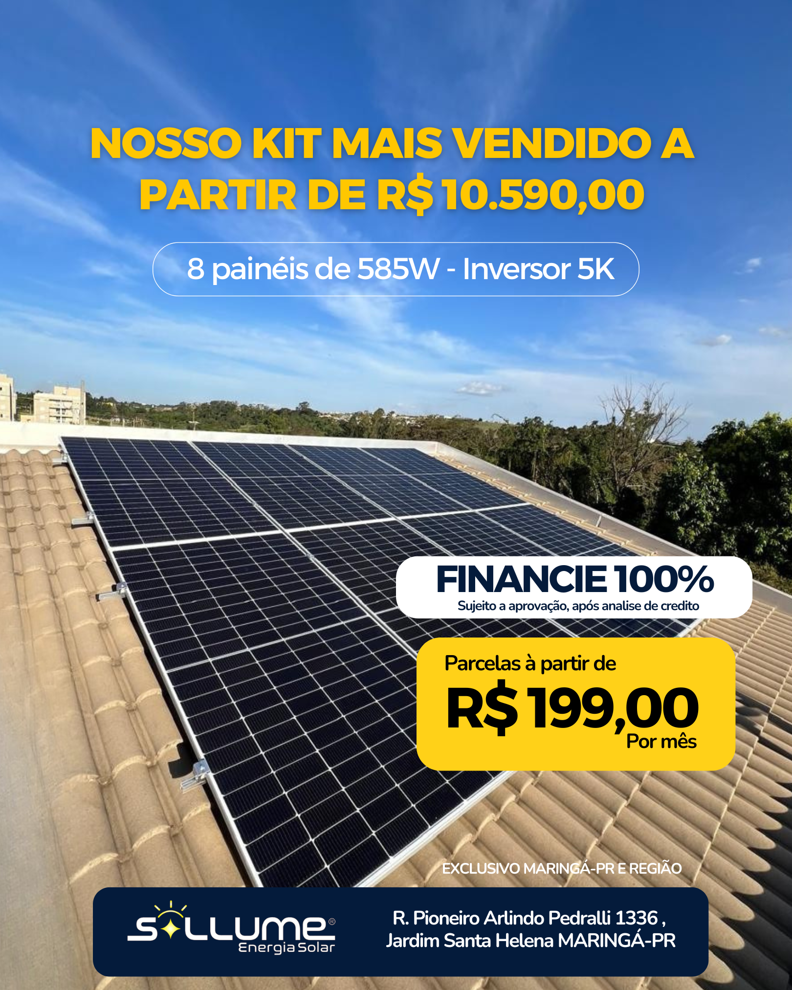 Sollume Energia Solar Facebook ad: Parcelas a parit de R$ 199/Mês!