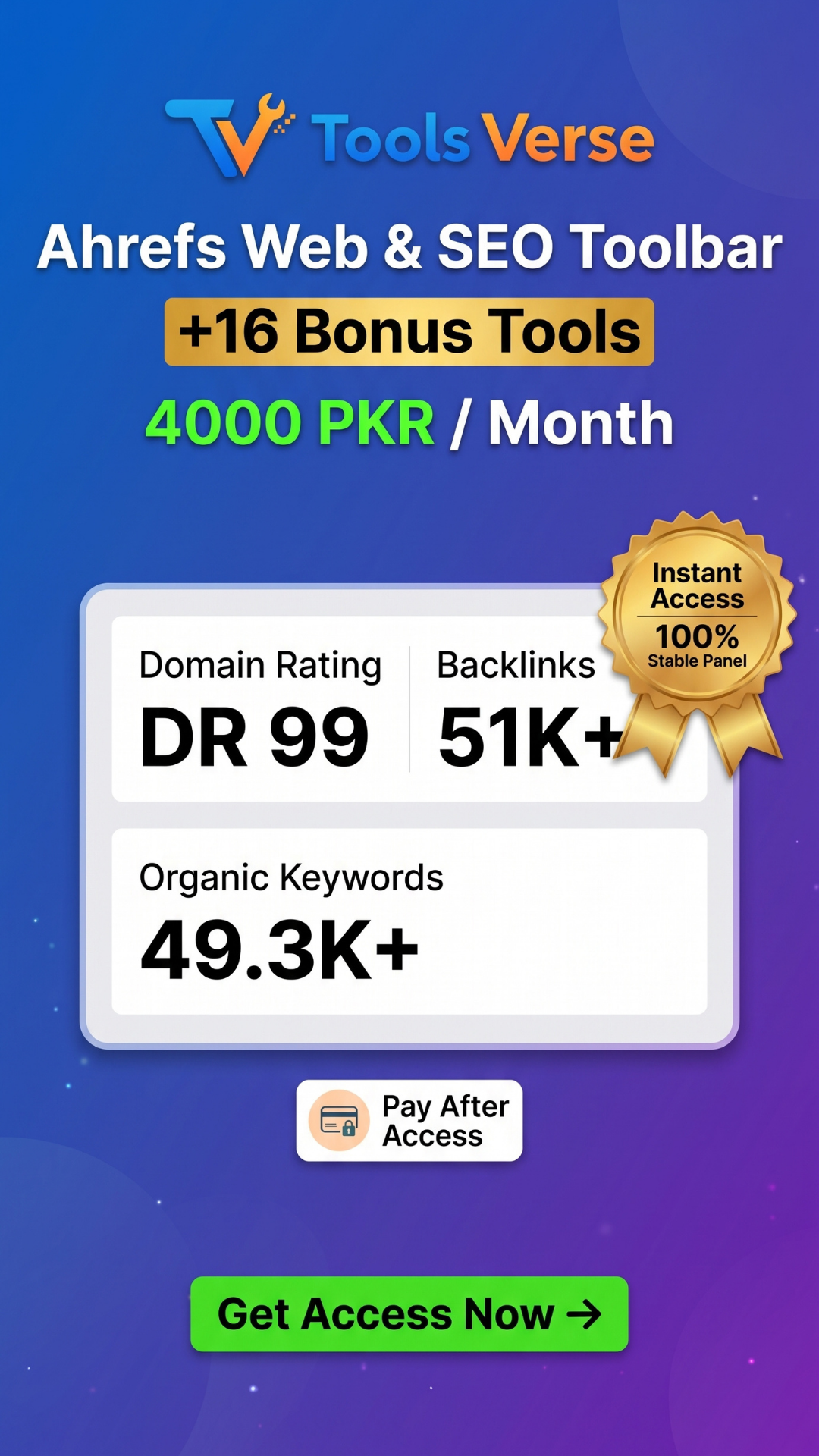 Tools Verse Facebook ad: Ahrefs Toolbar + 16 Bonus Tools (Rs 4,000/Month)