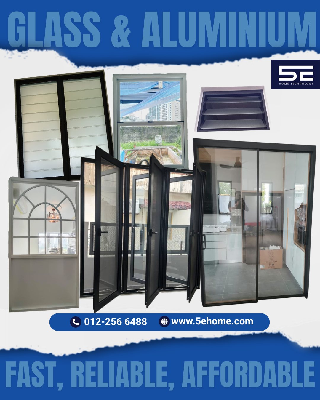 5E Home Technology - Showroom Facebook ad: Glass & Aluminium Works: Transform Your Home Today