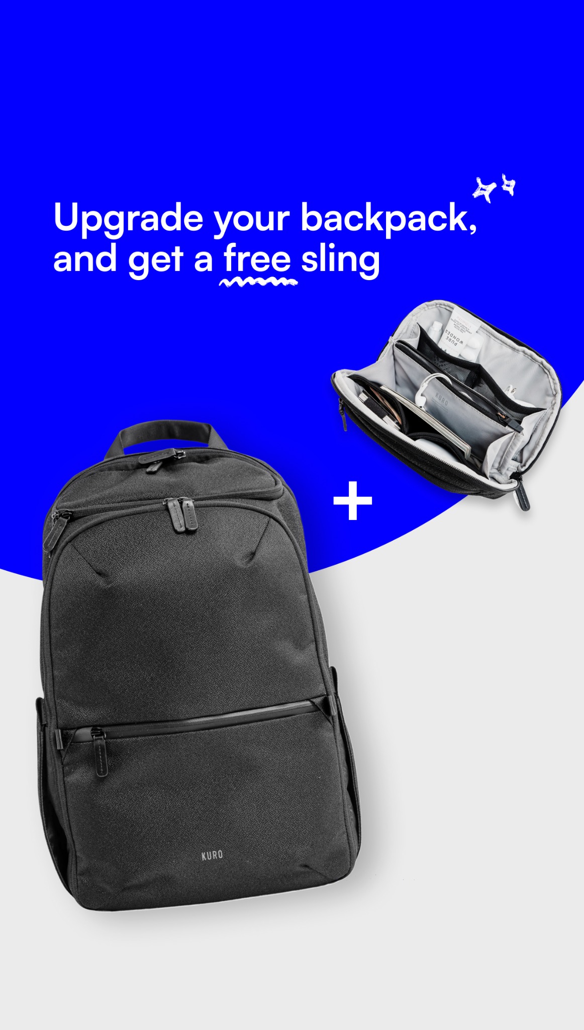 Kuro Essentials Facebook ad: Get 20% Off + A free sling now!