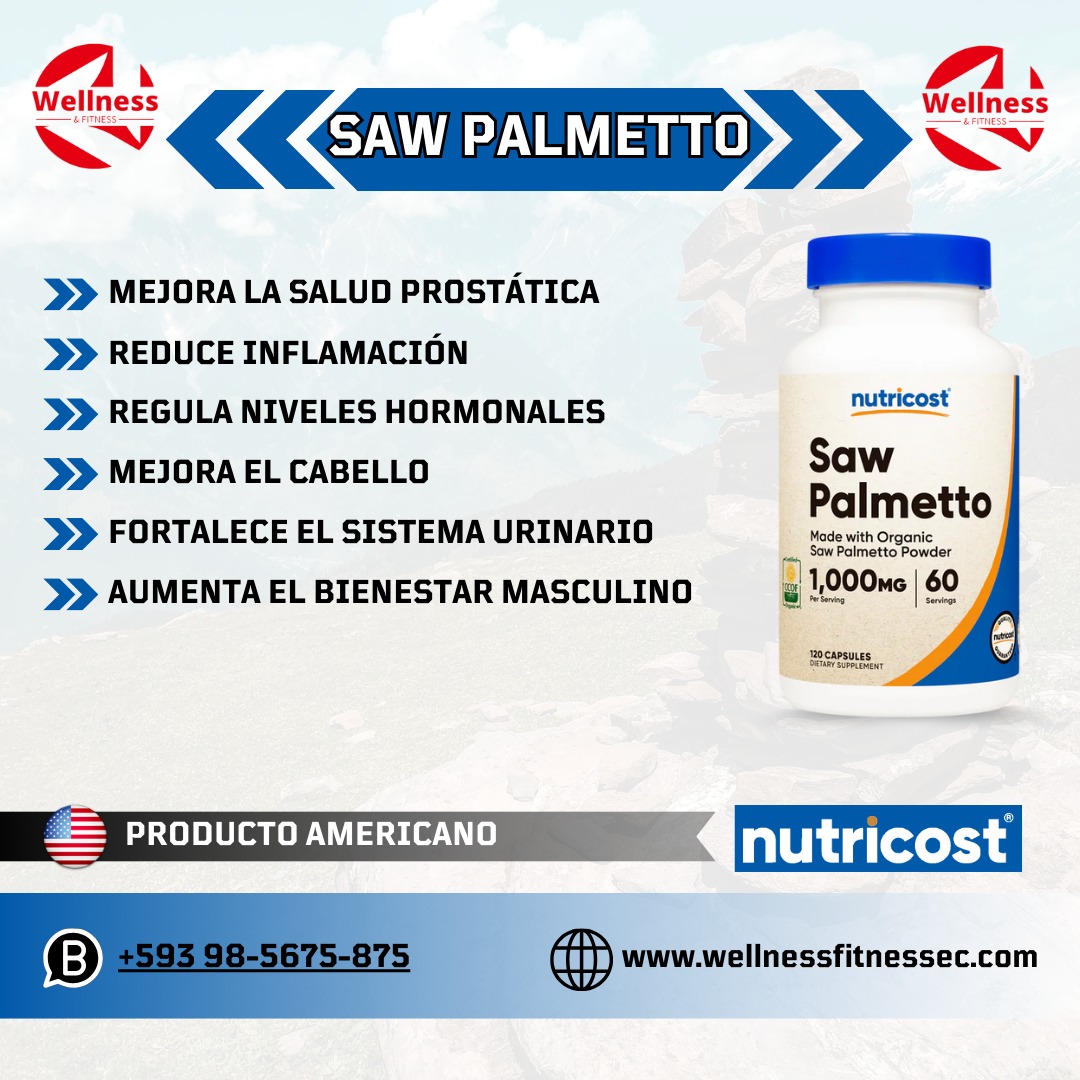 Wellness & Fitness Facebook ad: Saw Palmetto: Protección y salud masculina.