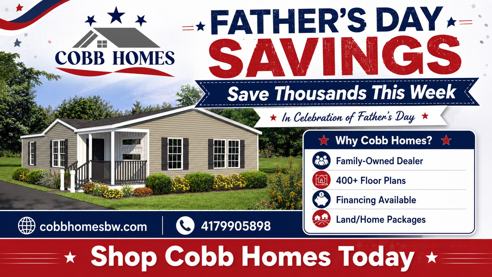 Kelly at Cobb Homes in Branson West Facebook ad from Jun 15, 2026