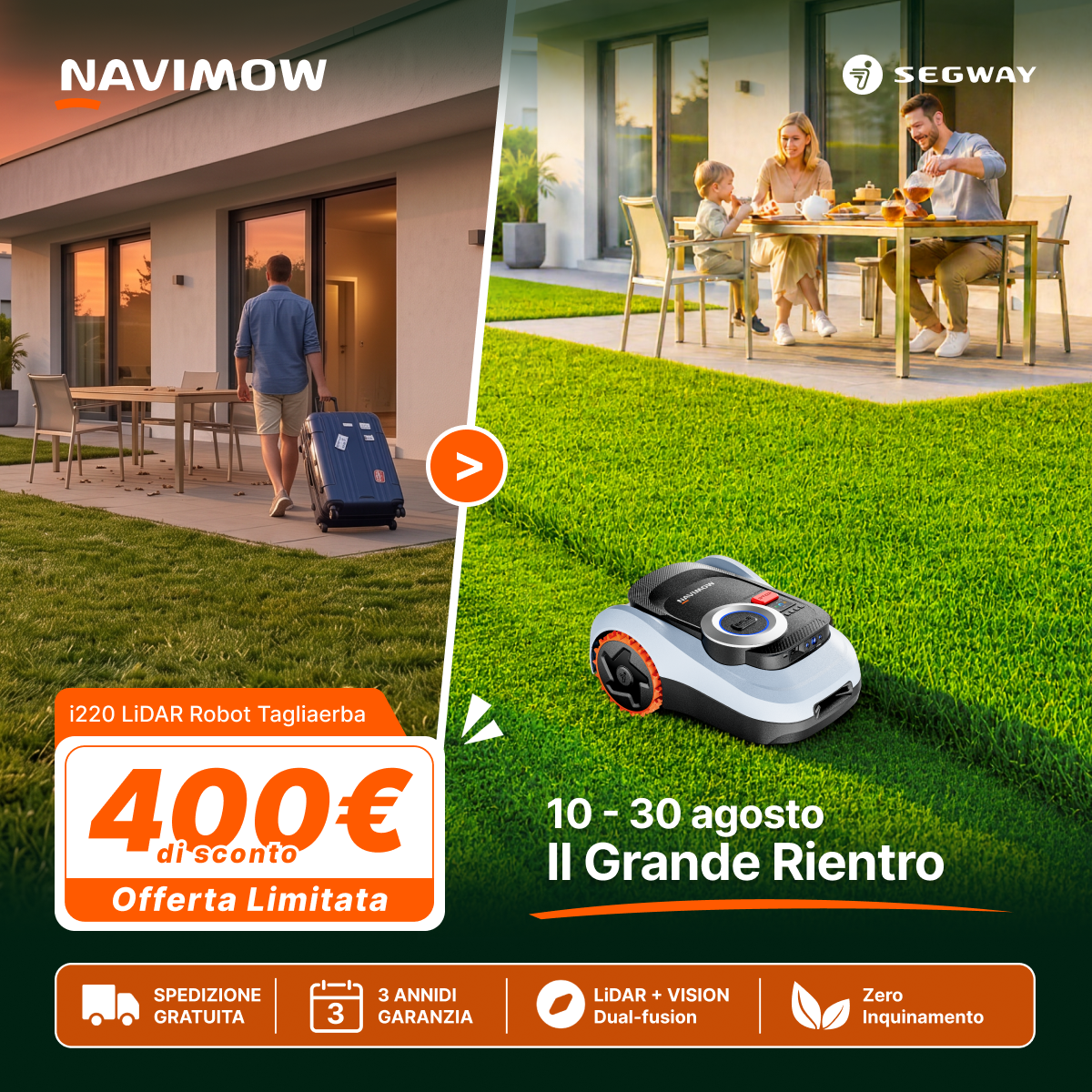 Segway Navimow Facebook ad: 400 di sconto | 10 - 30 agosto