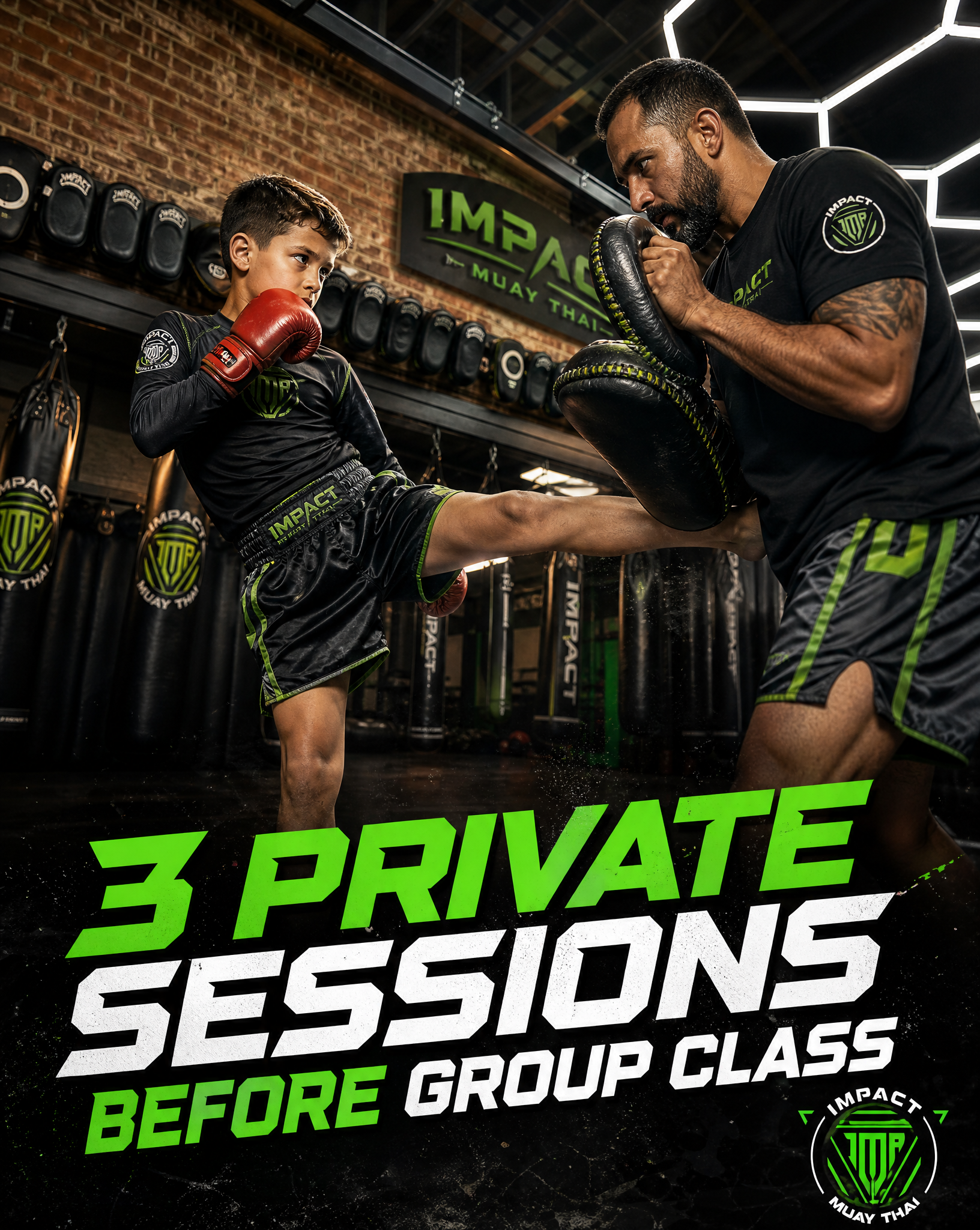 Impact Martial Arts Academy Facebook ad: 3 Private Sessions. Then the Team.