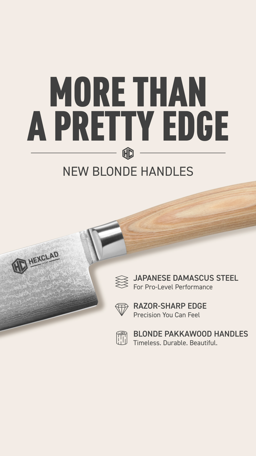 HexClad Facebook ad: New Knives in Blonde