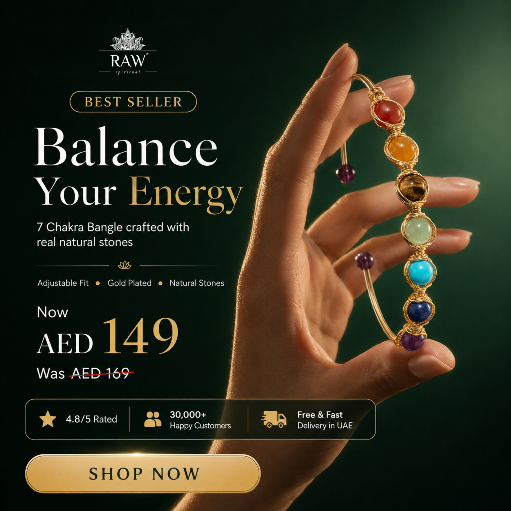 Raw Spiritual Facebook ad: Your Energy Is Blocked. This Bracelet Fixes It in Seconds.