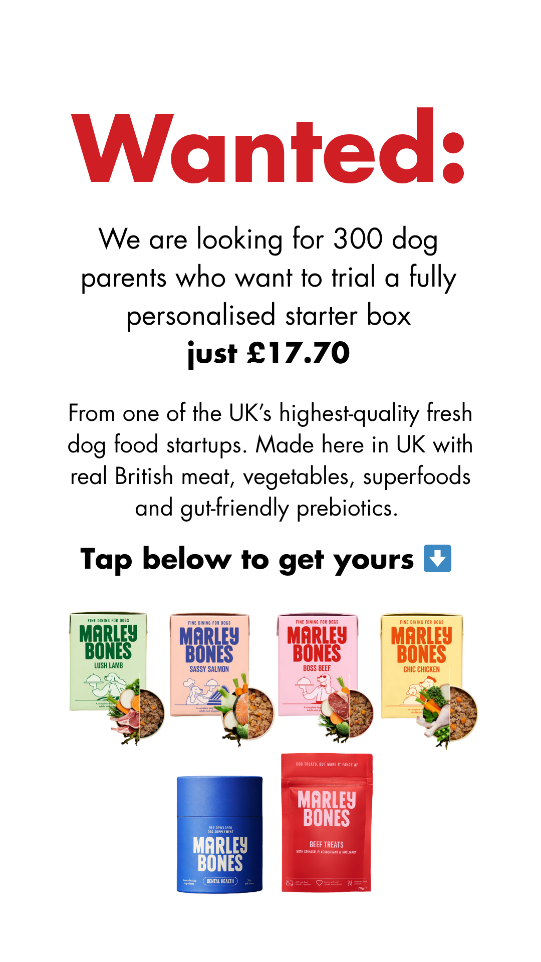 Marleybones dog dining Facebook ad from May 7, 2026