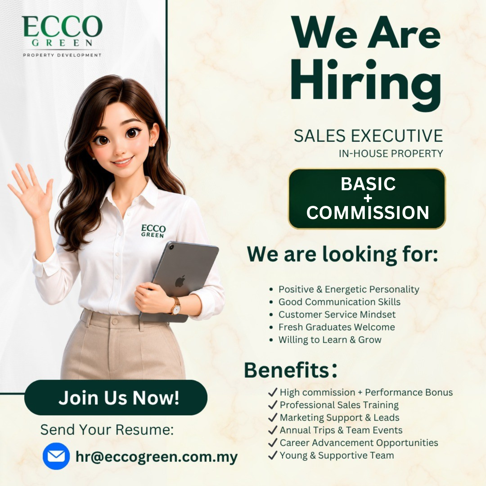 Ecco Green Facebook ad: Hiring: Sales Executive (In-House Property)