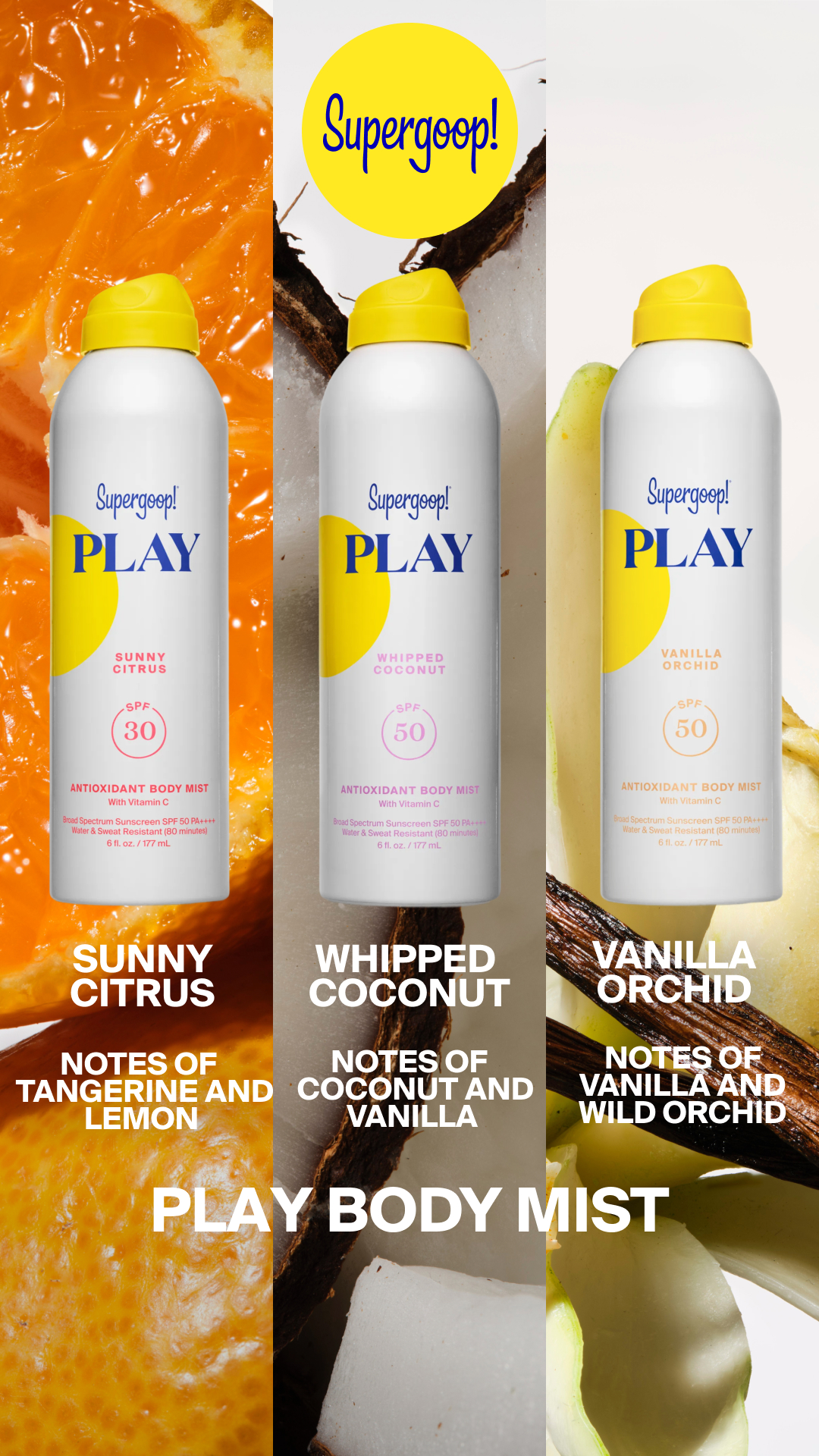 Supergoop Facebook ad: Supergoop! PLAY Antioxidant Body Mist SPF 50 - Spray…