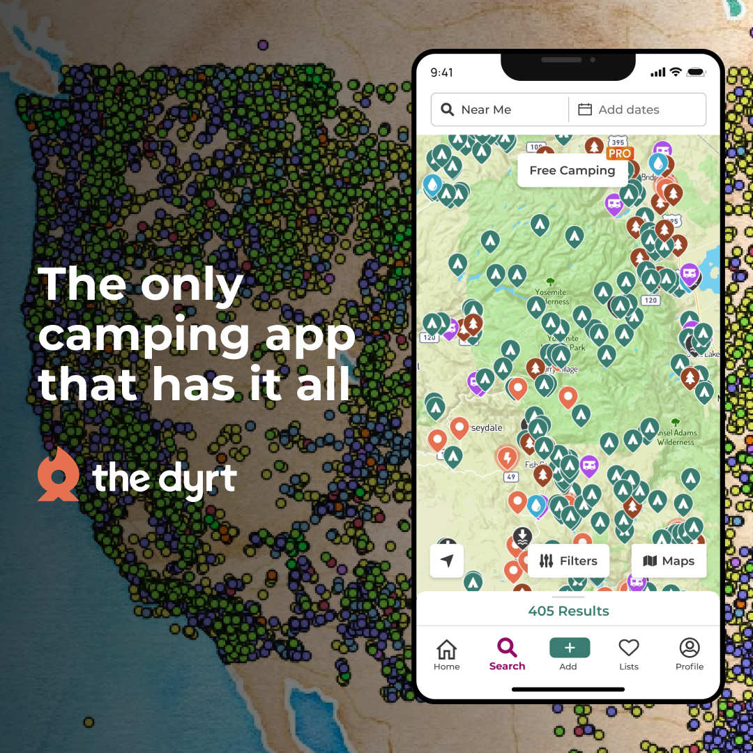 The Dyrt Facebook ad: Find Free Camping Sites