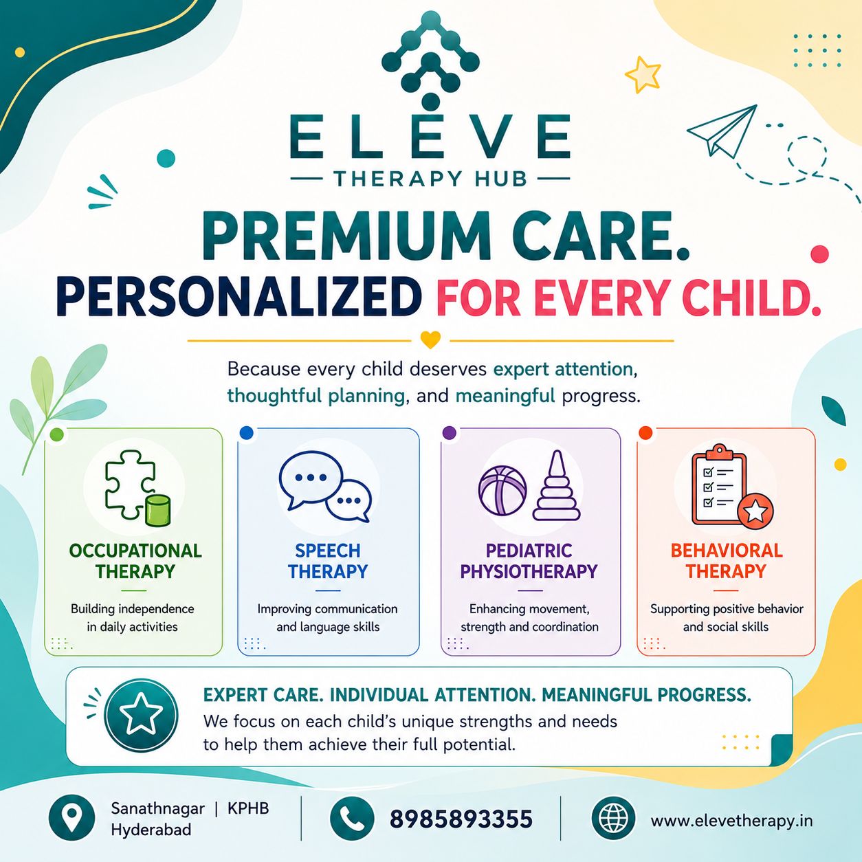 Eleve Therapy Hub Facebook ad: Premium care, personalized for every child, at Eleve…