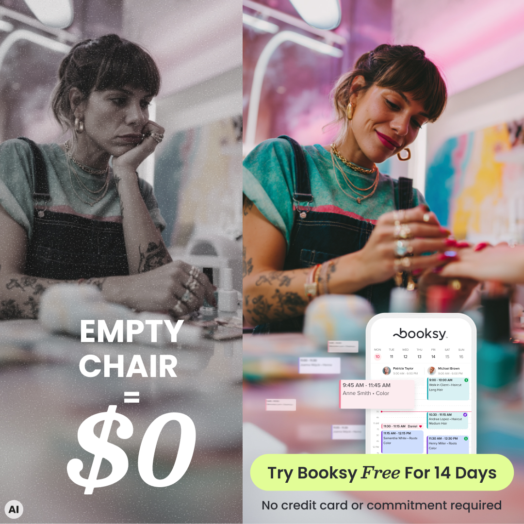 Booksy UK Facebook ad: Try Booksy FREE for 7 days.