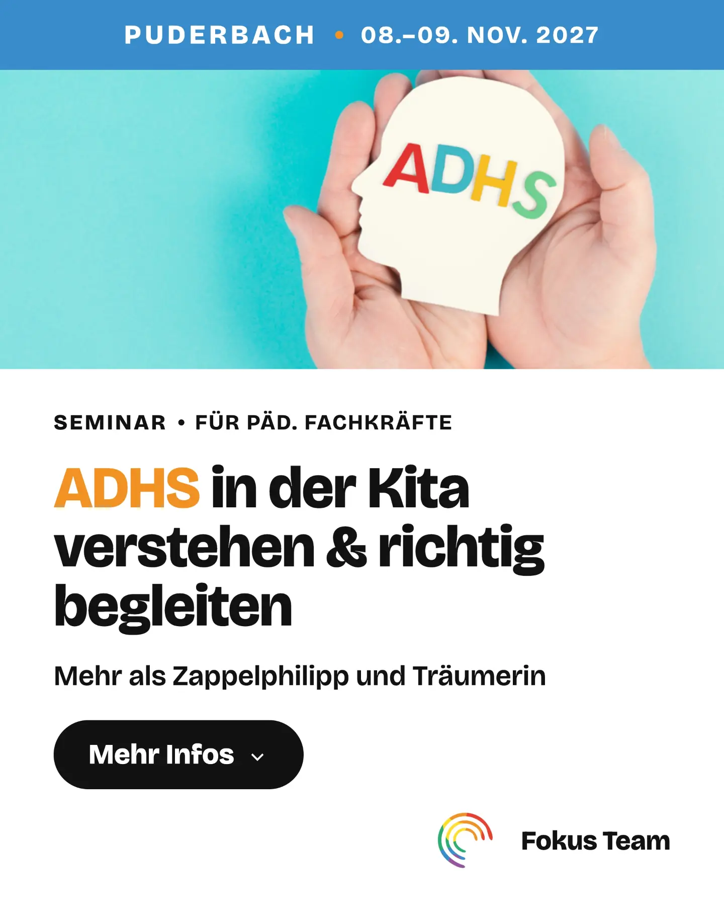 Fokus Team - Seminare Facebook ad: ADHS verstehen für Kita Fachkräfte