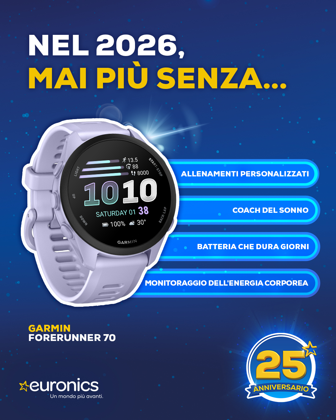 Euronics Italia Facebook ad: GARMIN - Smart watch FORERUNNER 70-Lavanda/Lavanda |…