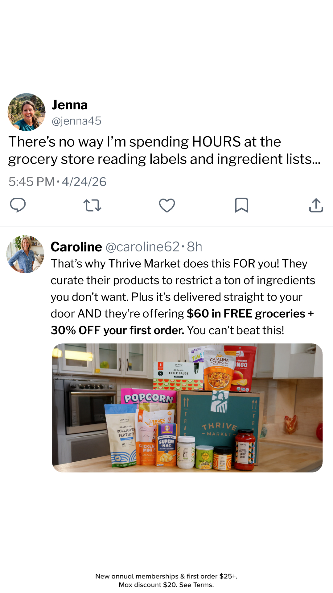 Thrive Market Facebook ad