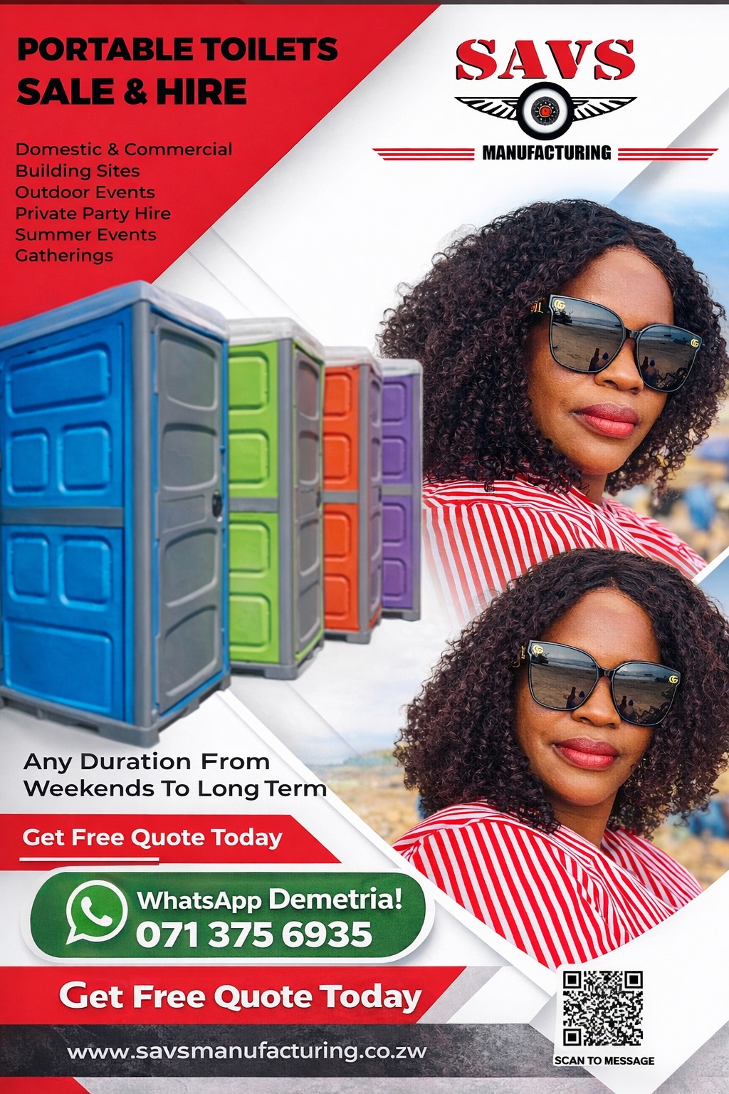 SAVS Luxury Ablutions Zw Facebook ad: *MOBILE TOILETS FOR RENT*