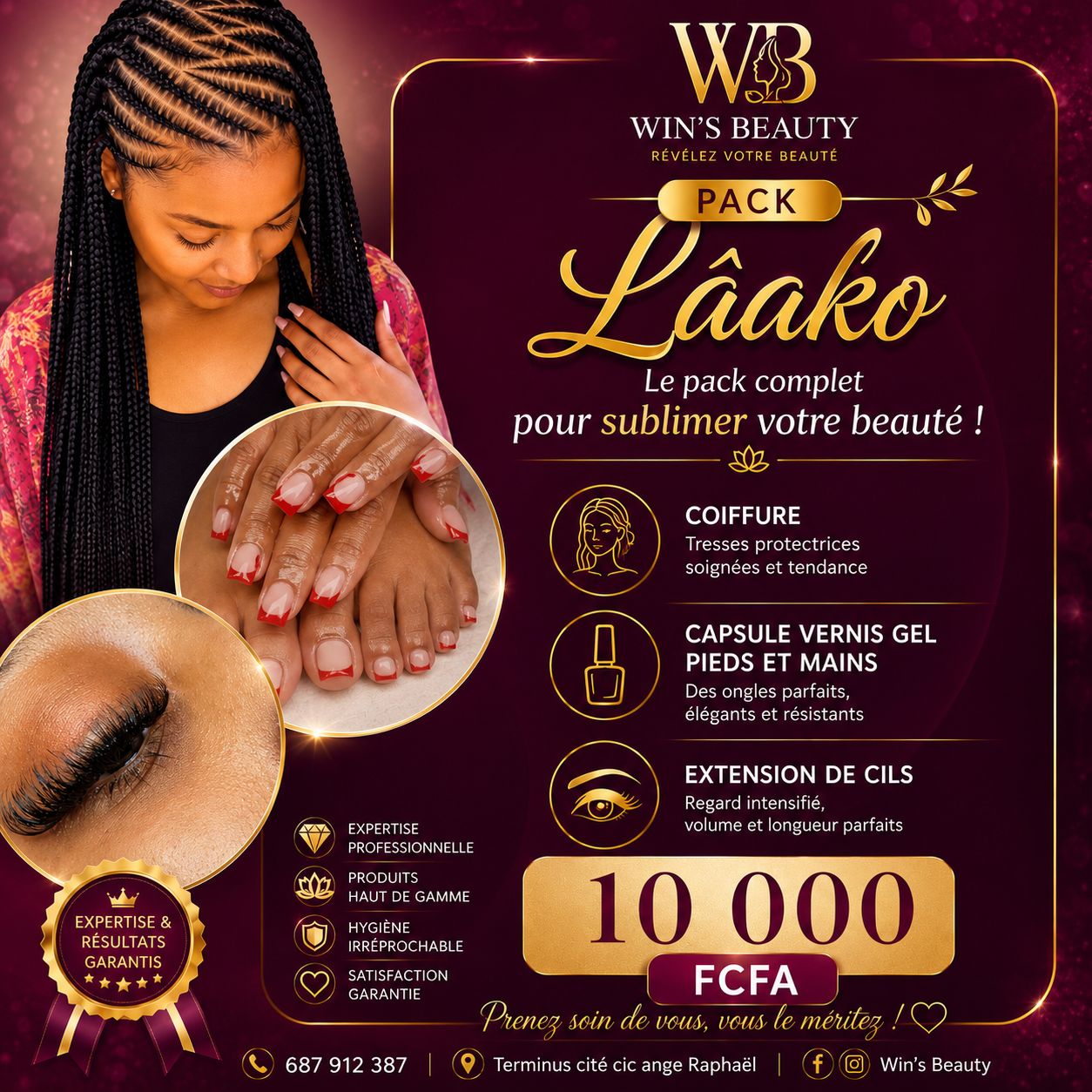 Win’s Eyelash services Facebook ad: 10000 FCFA