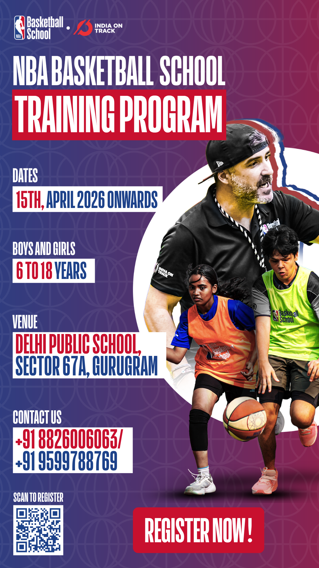NBA Basketball School India Facebook ad: Basketball Training for Ages 6-18