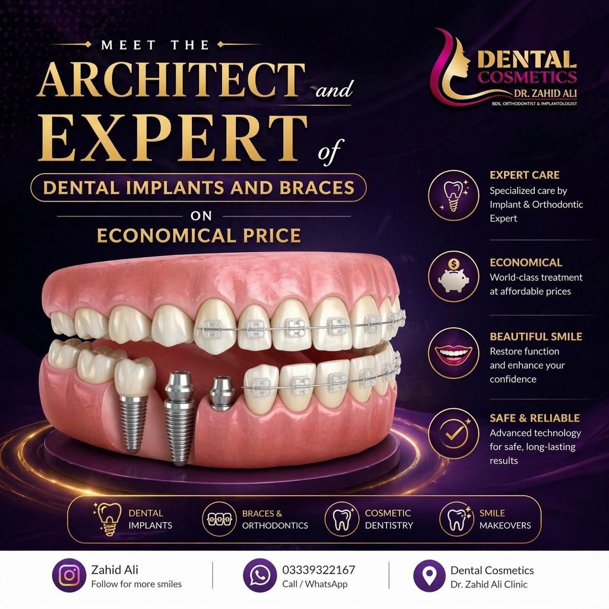 Dental cosmetics Facebook ad: ڈینٹل امپلانٹس، بریسز، آرتھوڈونٹکس اور کاسمیٹک ڈینٹسٹری کی…