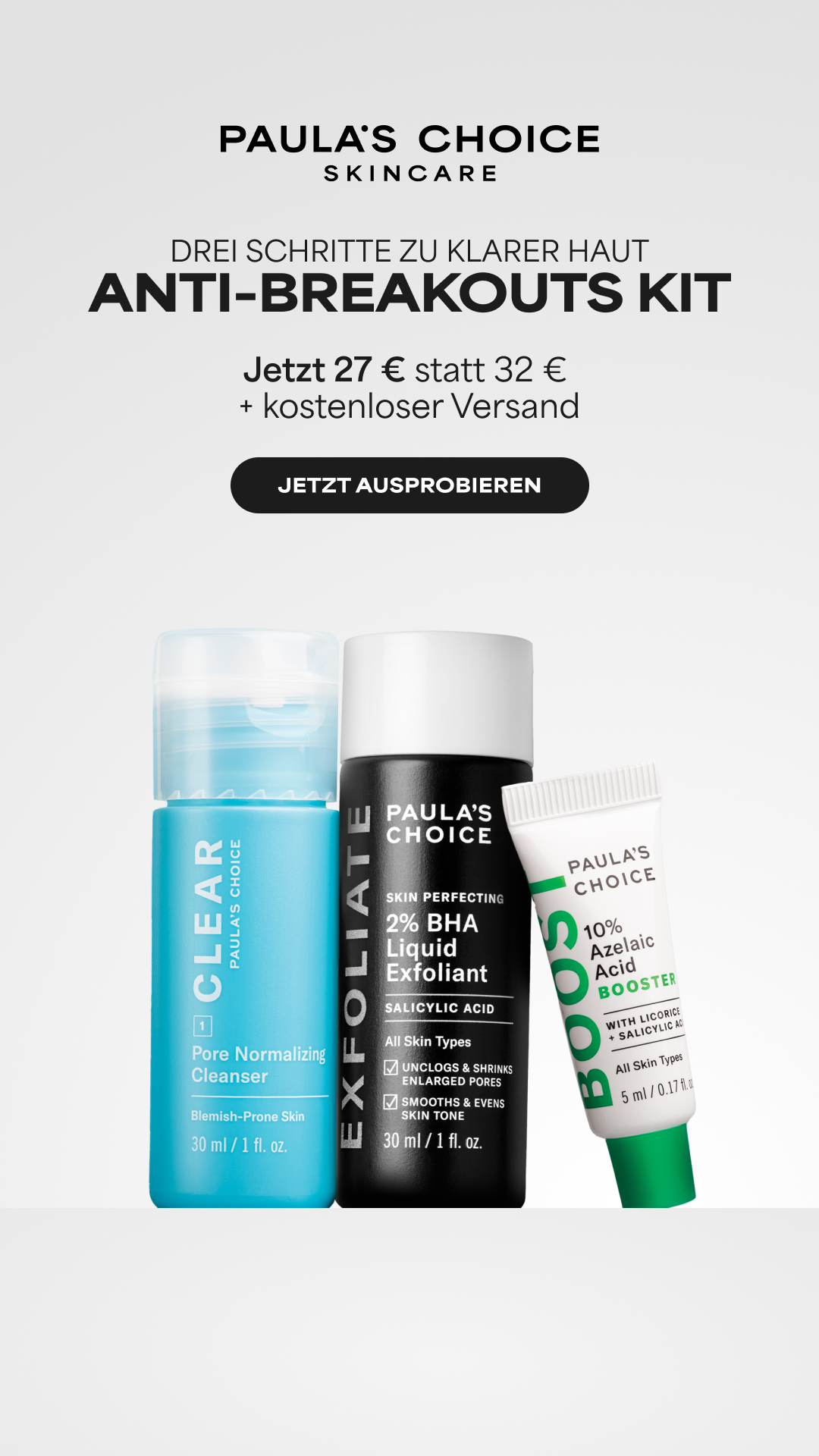 Paula's Choice Facebook ad: JETZT FÜR 27 € TESTEN