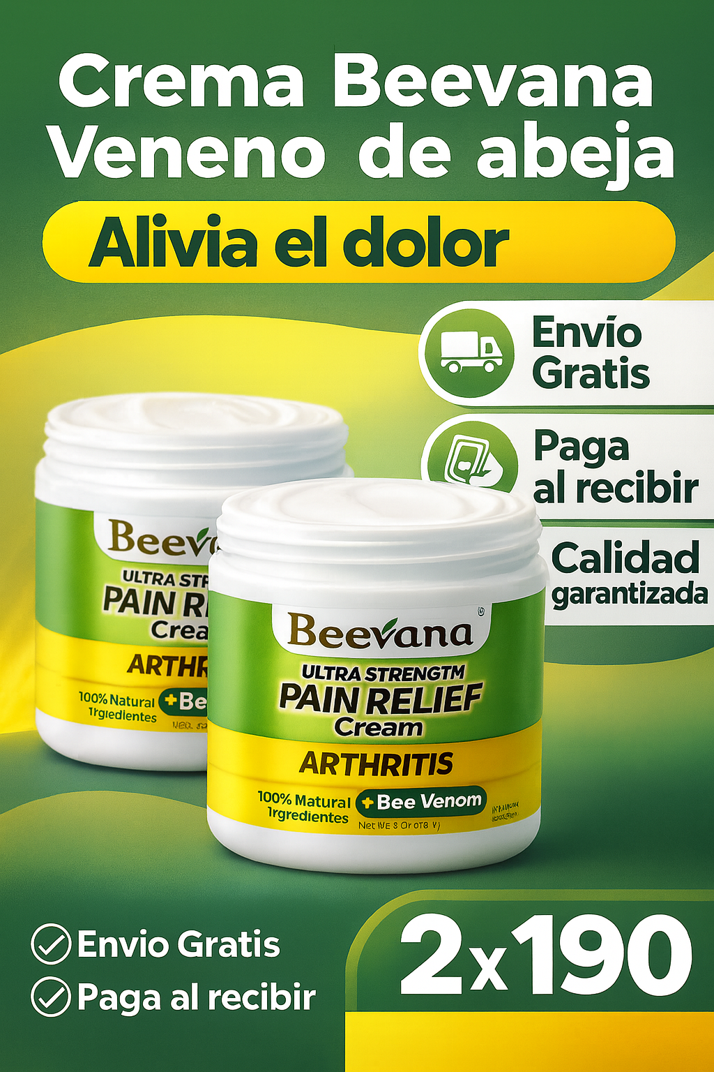 Compra GT Facebook ad: ¡Di adiós al dolor! Llévate 2 Cremas Beevana por Q190