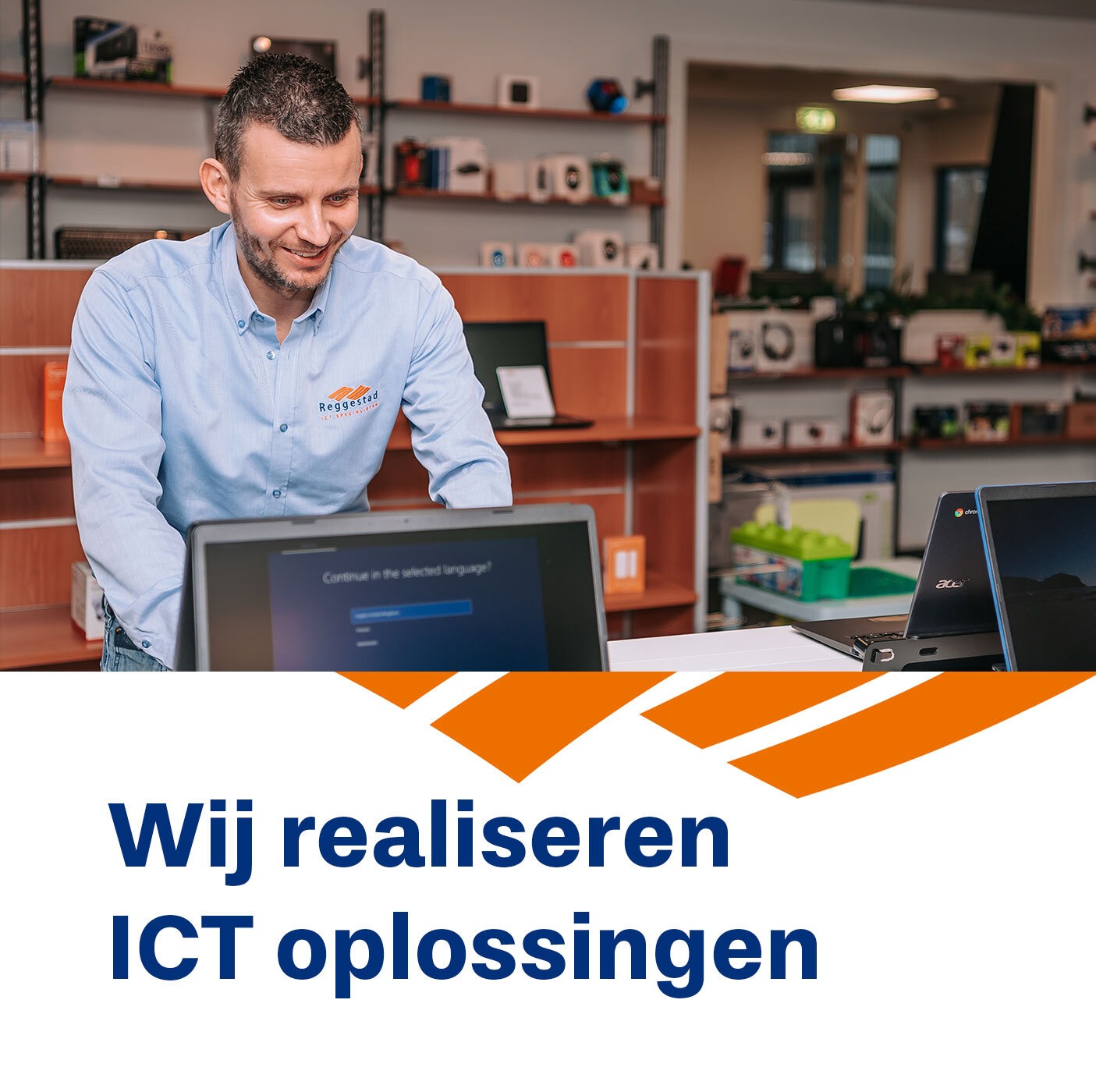 Reggestad ICT Specialisten Facebook ad: 𝗛é! 𝗪𝗶𝗷 𝘇𝗶𝗷𝗻 𝗥𝗲𝗴𝗴𝗲𝘀𝘁𝗮𝗱 𝗜𝗖𝗧.