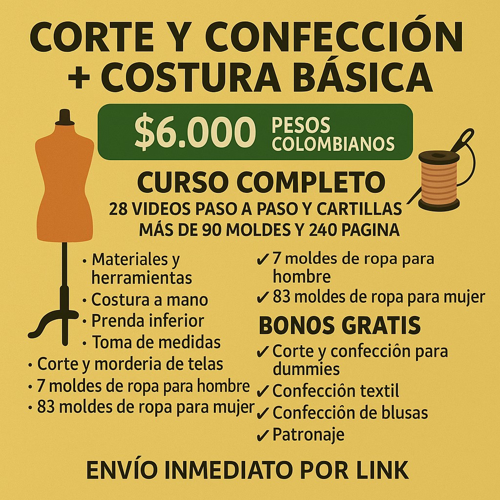Patrones de Moda Facebook ad: CURSO VIRTUAL: *CORTE Y CONFECCIÓN + COSTURA BASICA*…